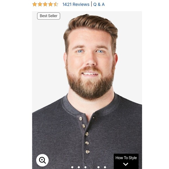 KingSize Shirt Mens 3XL Henley Thermal Waffle Knit Tee Outdoors Gray - Picture 4 of 8